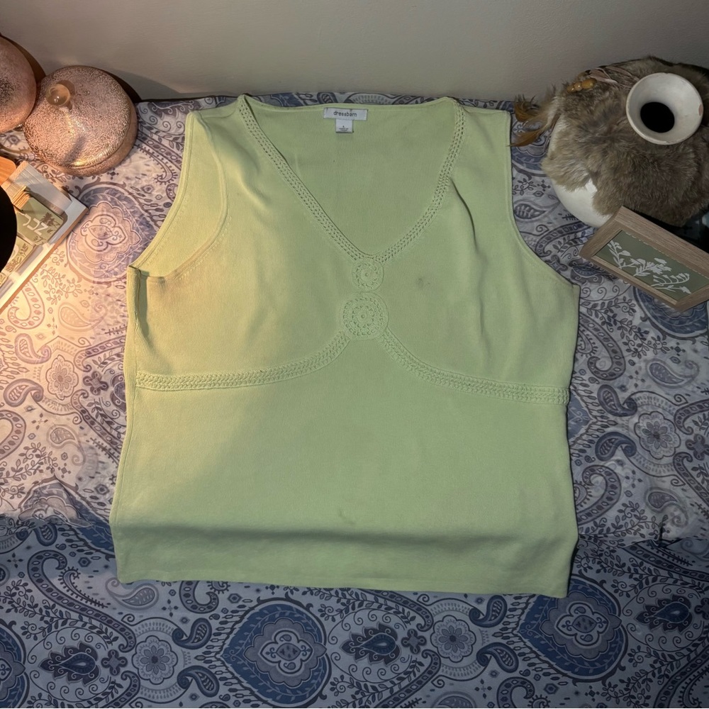 dressbarn Light Green V-Neck Tank Top